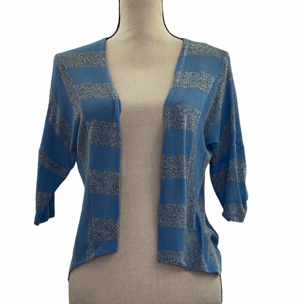 EDGE Blue Gray Striped Knit Shrug Cardigan Sweater